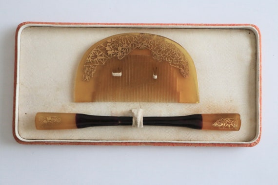 Hair accessory for kimono set of 2 Geisha hair comb Maiko hair comb Terrific Vintage Japanese Comb bekko comb and Pin vintage pin