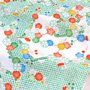 C-03 Vintage Japanese Silk Kimono Fabric /// Green shiny silk fabric, Gorgeous silk fabric, Furisode silk fabric, Plum pattern silk fabric