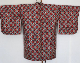 Vintage Japanese Kimono Jacket, silk kimono Jacket, Haori, antique Kimono, Jacket, beautiful kimono, Meisen Kimono, Red Silk Jacket