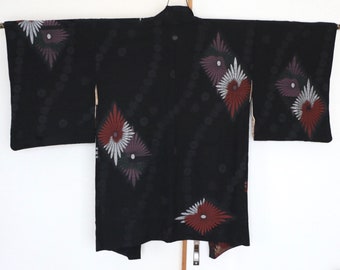 Vintage Japanese Kimono Jacket /// Black kimono, Haori, antique Kimono, Black Jacket, Silk black haori, silk haori, vintage black haori