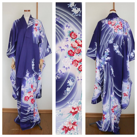 KW-215 Vintage Blue formal Kimono Furisode /// Su… - image 1