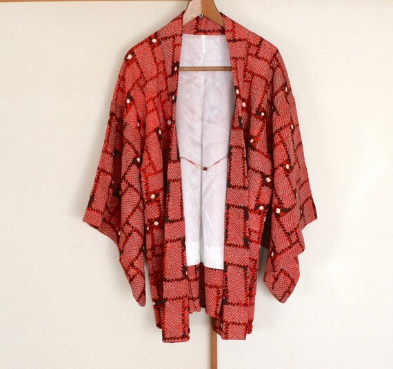 20-109 Vintage Japanese kimono Jacket /// Check R… - image 4