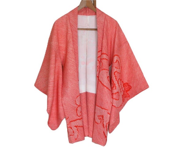 1956 Vintage Japanese kimono Jacket /// Orange Si… - image 10