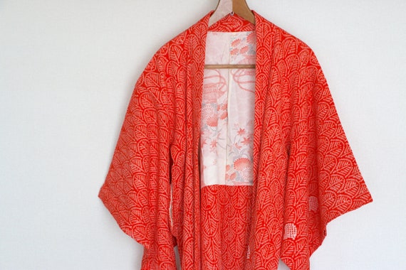 20-52 Vintage Japanese kimono Jacket /// Orange S… - image 2