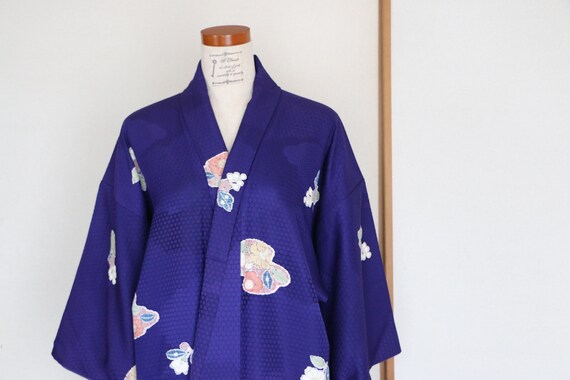 Vintage Deep Blue Kimono /// Eggplant Navy Kimono,