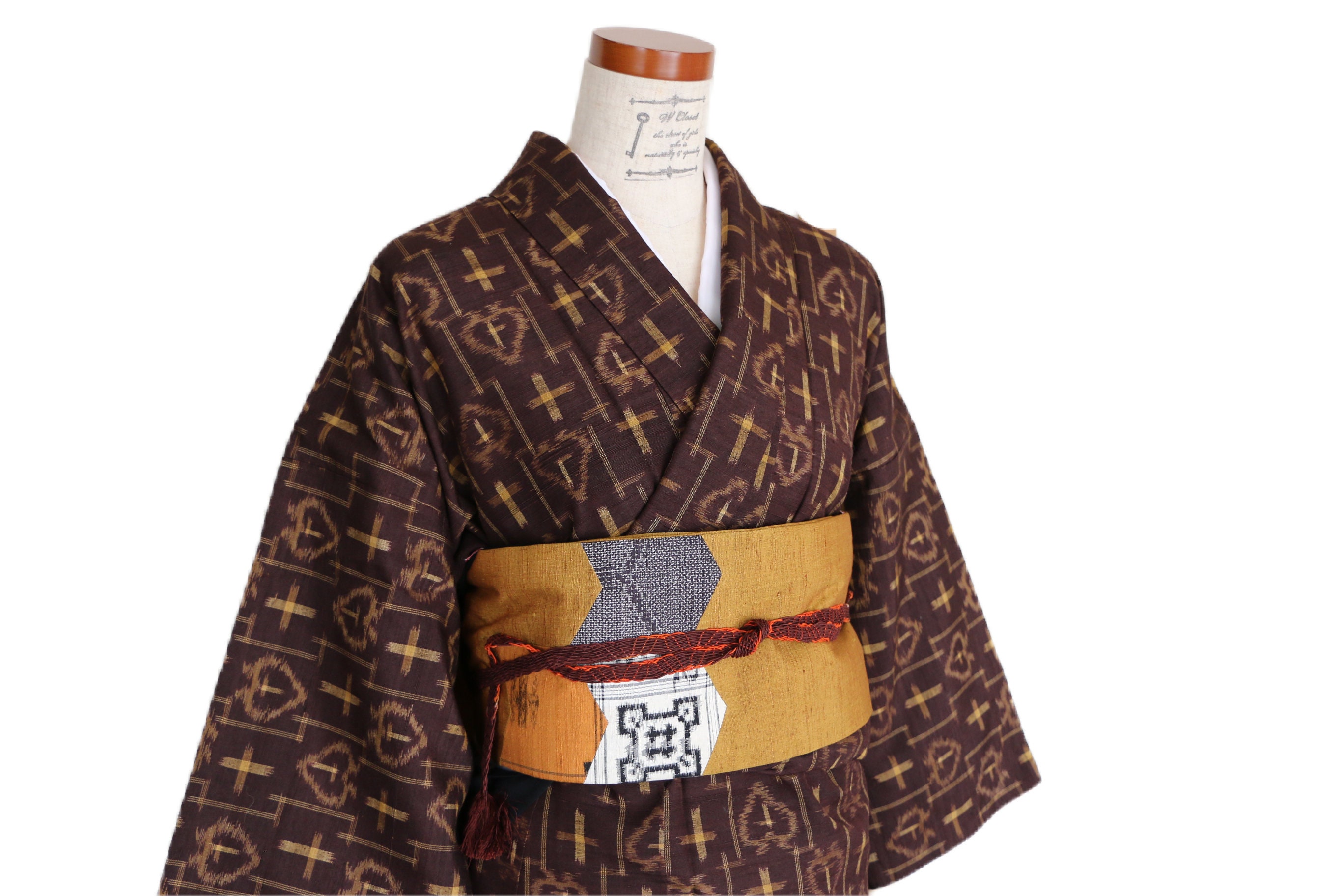 K19-30 Vintage Japanese Kimono // Tsumugi, Brown Kimono