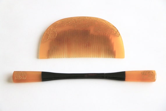 Hair accessory for kimono set of 2 Geisha hair comb Maiko hair comb Terrific Vintage Japanese Comb bekko comb and Pin vintage pin