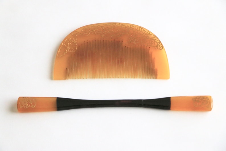 Hair accessory for kimono set of 2 Geisha hair comb Maiko hair comb Terrific Vintage Japanese Comb bekko comb and Pin vintage pin