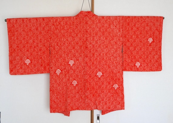 20-52 Vintage Japanese kimono Jacket /// Orange S… - image 1