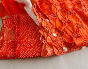 21-05-08 Silk Obiage /// Vintage Silk obiage, Orange obiage, Silk sash, Silk scarf, Orange silk sash, Orange silk kimono belt, Orange sash