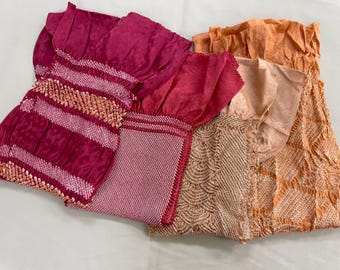 OAG-01 Silk Obiage /// Vintage Silk obiage, Orange obiage, Silk sash, Silk scarf, Red silk sash, Pink silk kimono belt, Orange sash