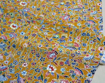 C-22 Mustard Chirimen Fabric /// Vintage Silk Chirimen Fabric, Silk kimono fabric, brown chirimen, silk fabric, Japanese kimono fabric,