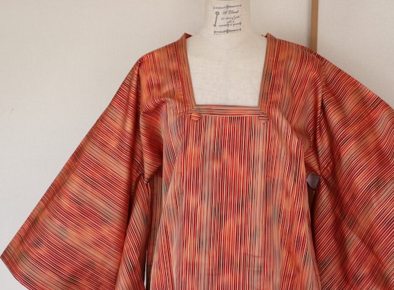 Vintage Kimono Coat, Orange Striped coat, Vintage