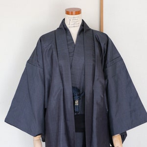 M21-19 Vintage Mens Japanese Kimono / Men silk kimono, Men navy kimono, navy tsumugi kimono, men kimono robe, navy silk Haori, men silk robe