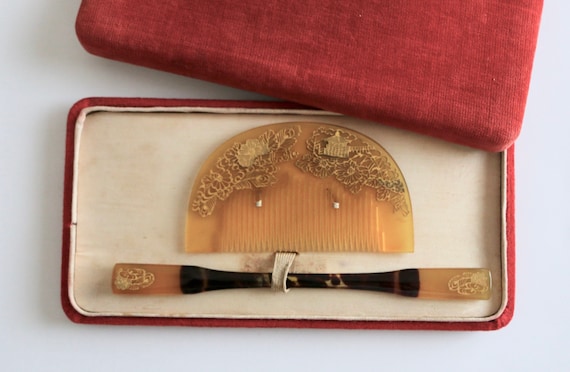 Hair accessory for kimono set of 2 Geisha hair comb Maiko hair comb Terrific Vintage Japanese Comb bekko comb and Pin vintage pin