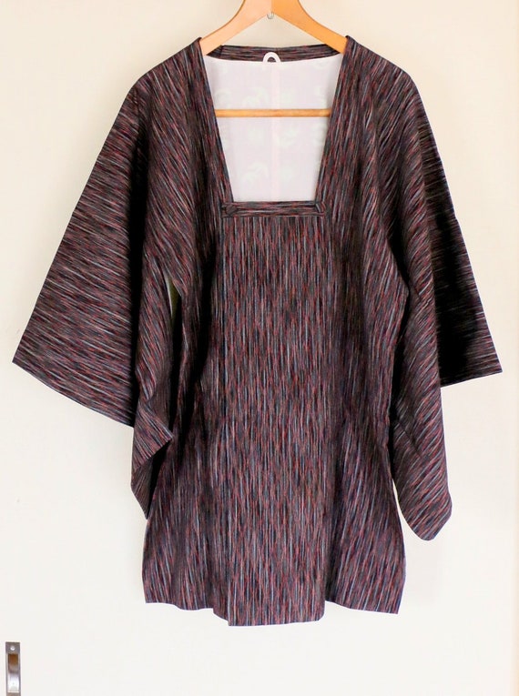 Vintage Kimono Coat, Red diamond pattern coat, Vin