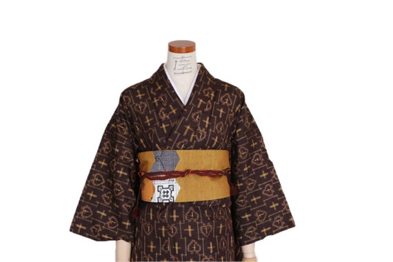 K19-30 Vintage Japanese Kimono // Tsumugi, Brown … - image 4