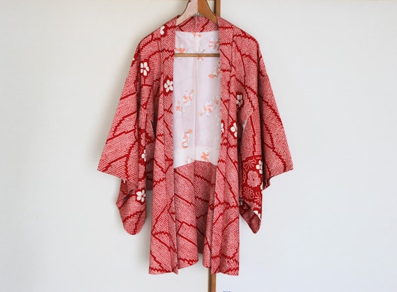 Vintage Japanese kimono Jacket /// Haori, red Shi