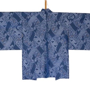 SALE HW-05 Vintage Tsumugi Haori // Navy Silk haori, Blue silk haori, Gray Silk tsumugi, Silk kimono, Tsumugi Kimono, Vintage Tsumugi, Haori