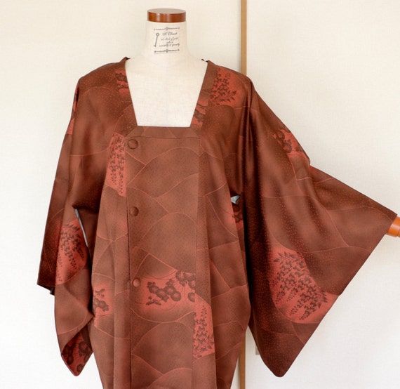 Vintage Kimono Coat, woven Brown coat, Vintage Jap
