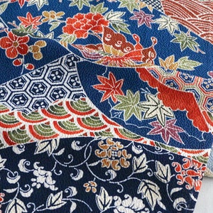 C-14 Tecido Chirimen Botânico de alta qualidade /// Tecido Chirimen de seda vintage, tecido quimono de seda, tecido chirimen botânico, tecido de seda,