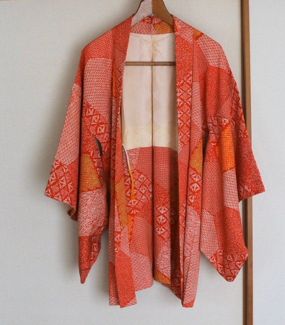 Vintage Japanese kimono Jacket // Haori, Orange h