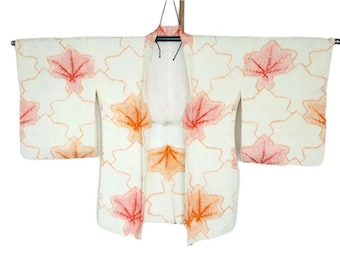 21-75 Vintage Japanese kimono Jacket ///  Haori, Silk Shibori Jacket, Vintage  Haori Jacket, Shibori Kimono Jacket, Japanese Orange haori