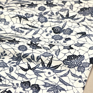 C-19 Tecido Katazome Marinha /// Tecido quimono de seda azul marinho, tecido de seda Katazome, tecido quimono de seda brilhante, quimono katazome marinho