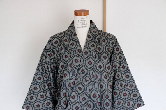 Vintage Japanese Kimono /// Tsumugi, Gray Kimono,