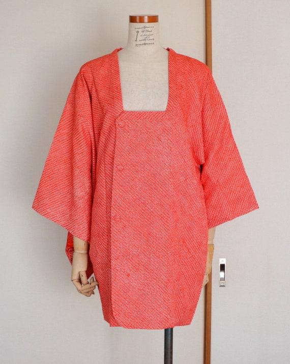 Vintage Kimono Coat /// Vivid orange Kimono coat,