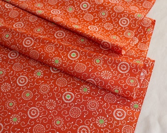 K21-34 Chirimen Silk Kimono Fabric | Orange silk Chirimen kimono fabric | Floral pattern silk chirimen kimono fabric