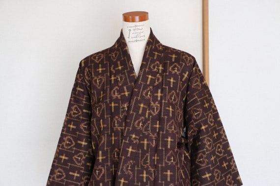 Vintage Japanese Kimono /// Tsumugi, Brown Kimono,