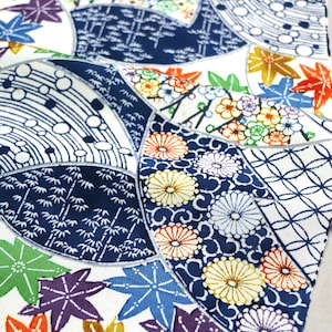 C-18 tecido chirimen multicolorido /// tecido chirimen de seda vintage, tecido quimono de seda, tecido chirimen botânico, tecido de seda,