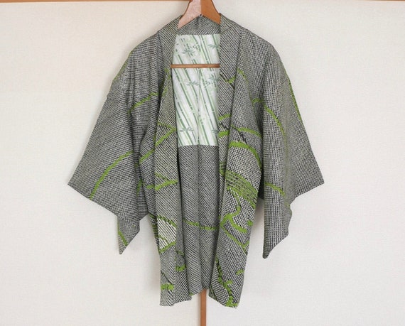 Vintage Japanese kimono Jacket // Haori, Green Si