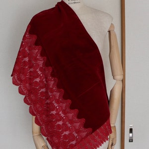 Vintage Japanese Kimono Shawl ///  Red velvet shawl, Red kimono Shawl, Vintage velvet shawl, gorgeous rose velvet shawl