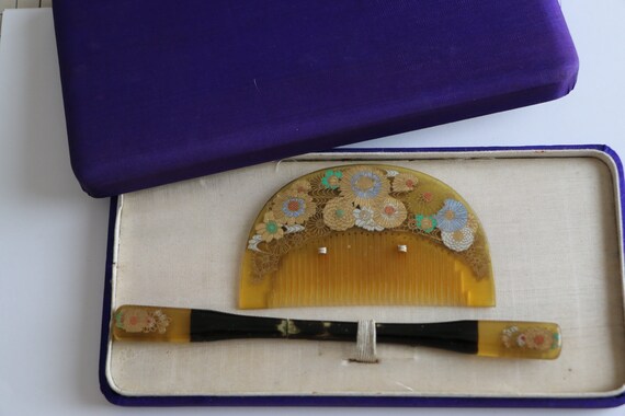 Hair accessory for kimono set of 2 Geisha hair comb Maiko hair comb Terrific Vintage Japanese Comb bekko comb and Pin vintage pin