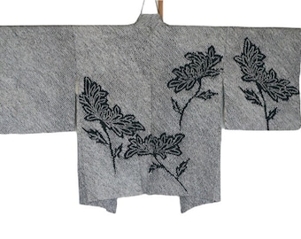 21-37 Vintage Shibori Haori /// Silk Shibori Jacket, Vintage  Haori Jacket, Shibori Kimono Jacket, Shibori, Japanese Jacket, black haori