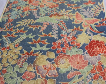 KF21-04 Chirimen /// Japanese vintage silk fabric, silk kimono fabric, Chirimen silk, blue silk fabric, navy silk fabric,