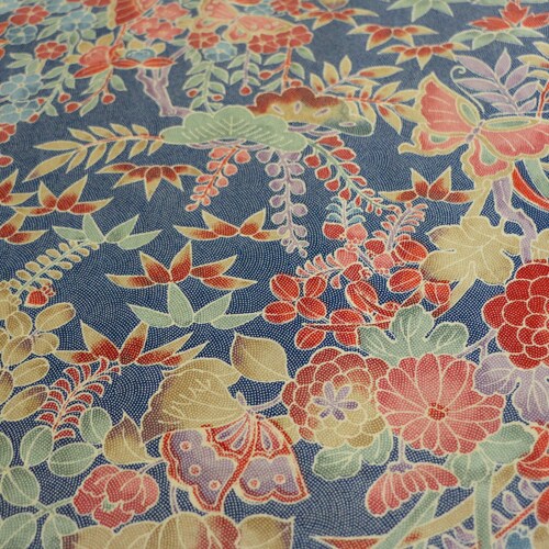 KF21-04 Chirimen /// Tejido de seda vintage japonés, tejido de kimono de seda, seda Chirimen, tejido de seda azul, tejido de seda azul marino,
