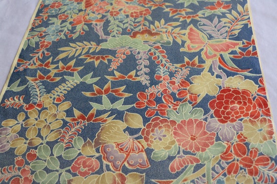 KF21-04 Chirimen /// Japanese vintage silk fabric, silk kimono fabric, Chirimen silk, blue silk fabric, navy silk fabric,