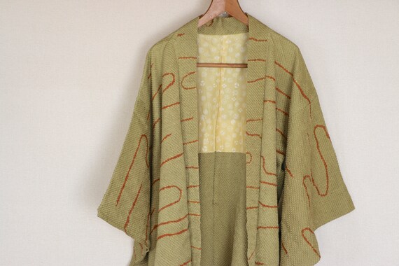Vintage Japanese kimono Jacket // Haori, Green Si