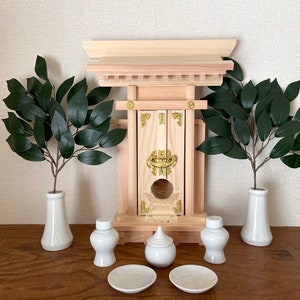 Complete set Made in Japan Stijlvolle kamidana /// houten shinto-altaar, miniatuurschrijn, houten altaar, god-geestplank