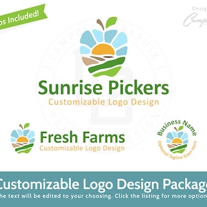 Customizable Logo - Apple Logo - Sun Logo - Food Logo - Farming Logo - Customized by the artist for you!