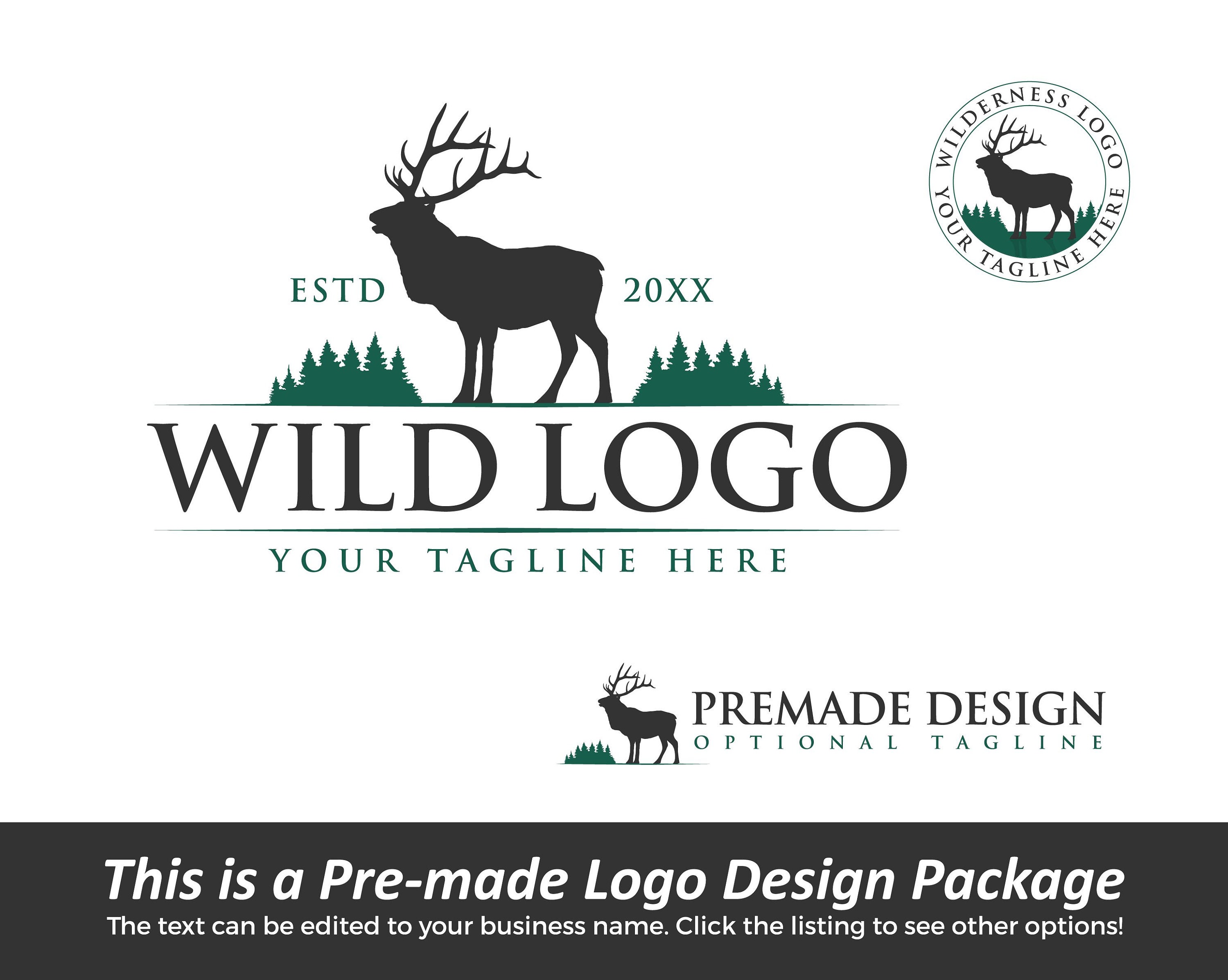 Premade Logo Wilderness Logo Elk Logo Hunting Logo | Etsy