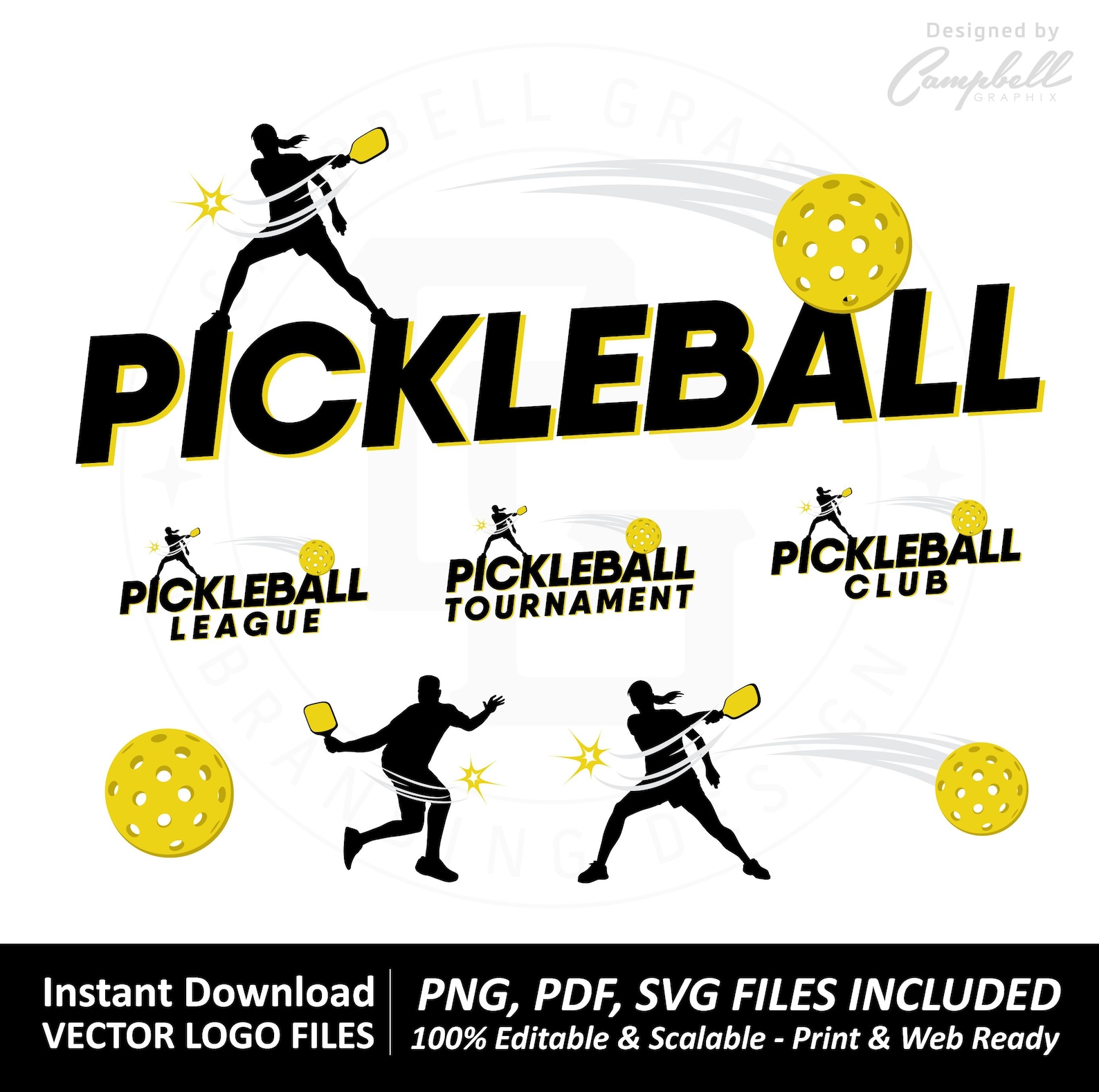 Pickleball Logos Instant Download Ready to Use SVG, PNG, PDF Etsy