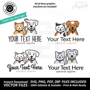 Lot de création de logo chat et chien SVGs - logos pour animaux de compagnie - téléchargement immédiat - création de logo DIY - fichiers EPS, Cricut, Silhouette