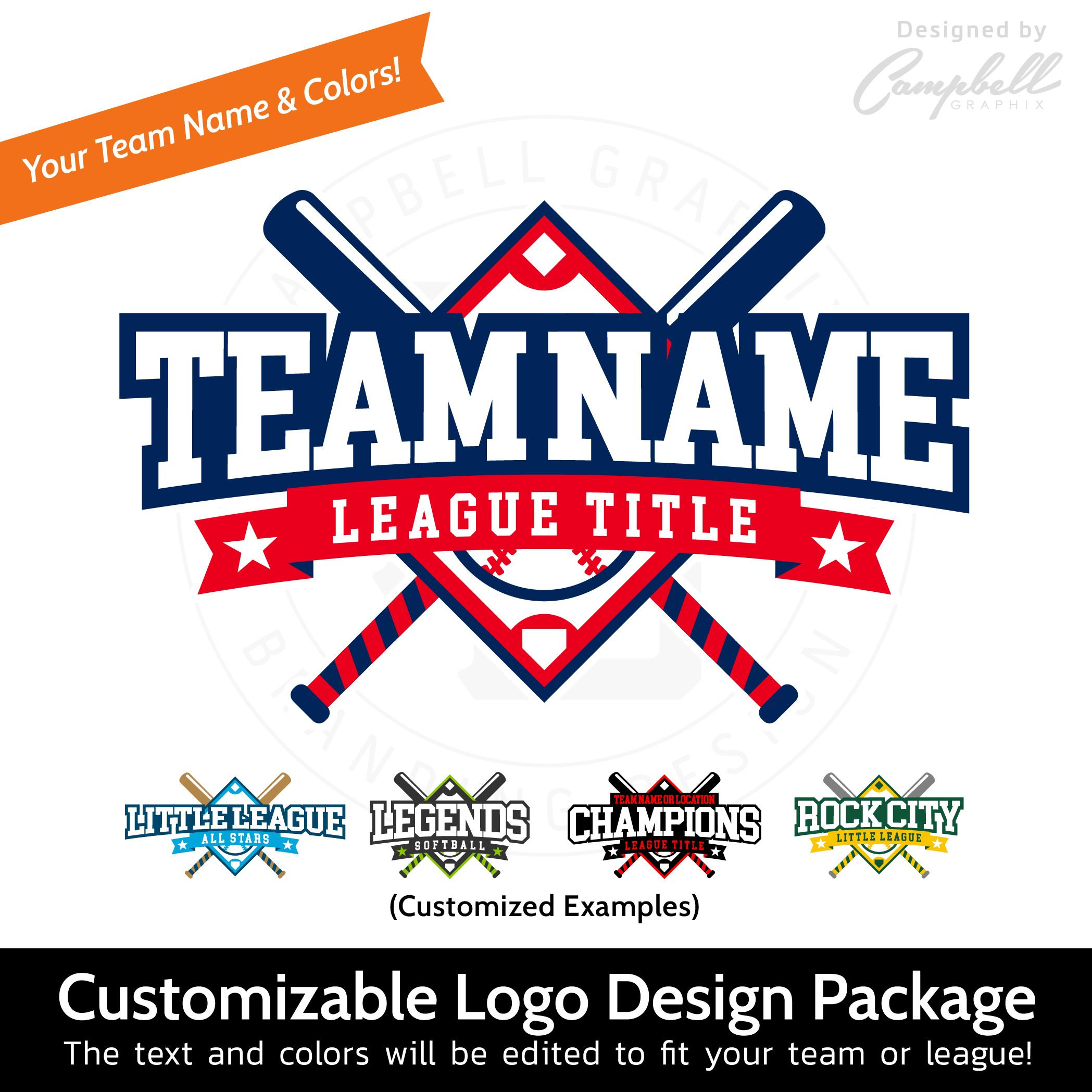 Customizable Baseball Team Logo Design: Personalized by the Artist for ...