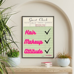 Colorful Guest Check Poster, Guest Check Wall Print, Hair Makeup Attitude Wall Print, Green Pink Wall Decor, Girly Wall Decor