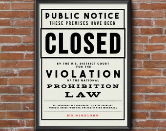 Prohibition Print, Wall Art Prints, Vintage Print, Bar Art, Man Cave, Wall Decor, Digital Print, Digital Download,Black and White Wall Art