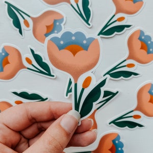 Pink Floral Vinyl Sticker | Weatherproof Vinyl Sticker | Die Cut Sticker | Floral Sticker | Plant Lover